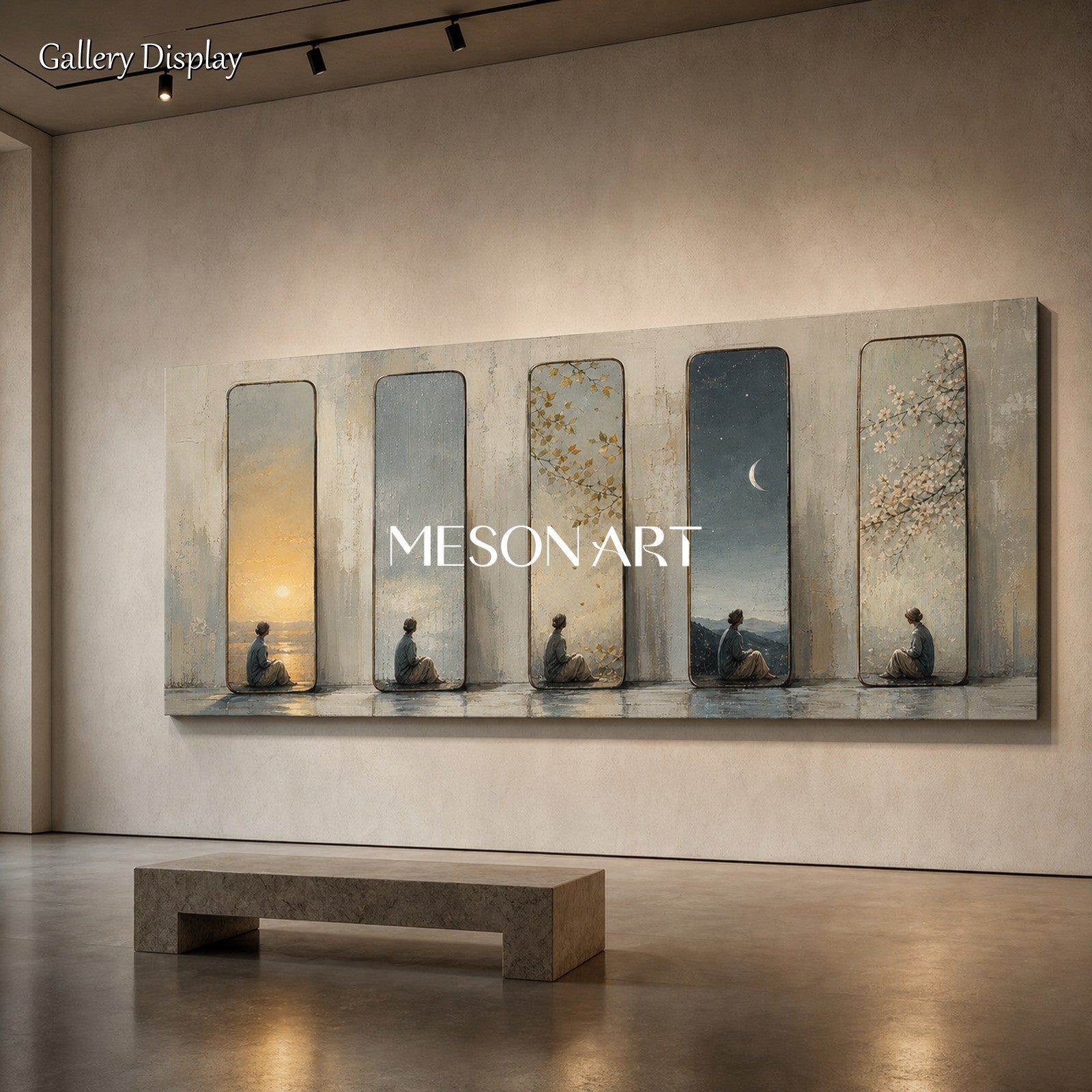 Surrealist Oil Painting Of Meditation And Time Cycles For Modern Executive Office Decor
