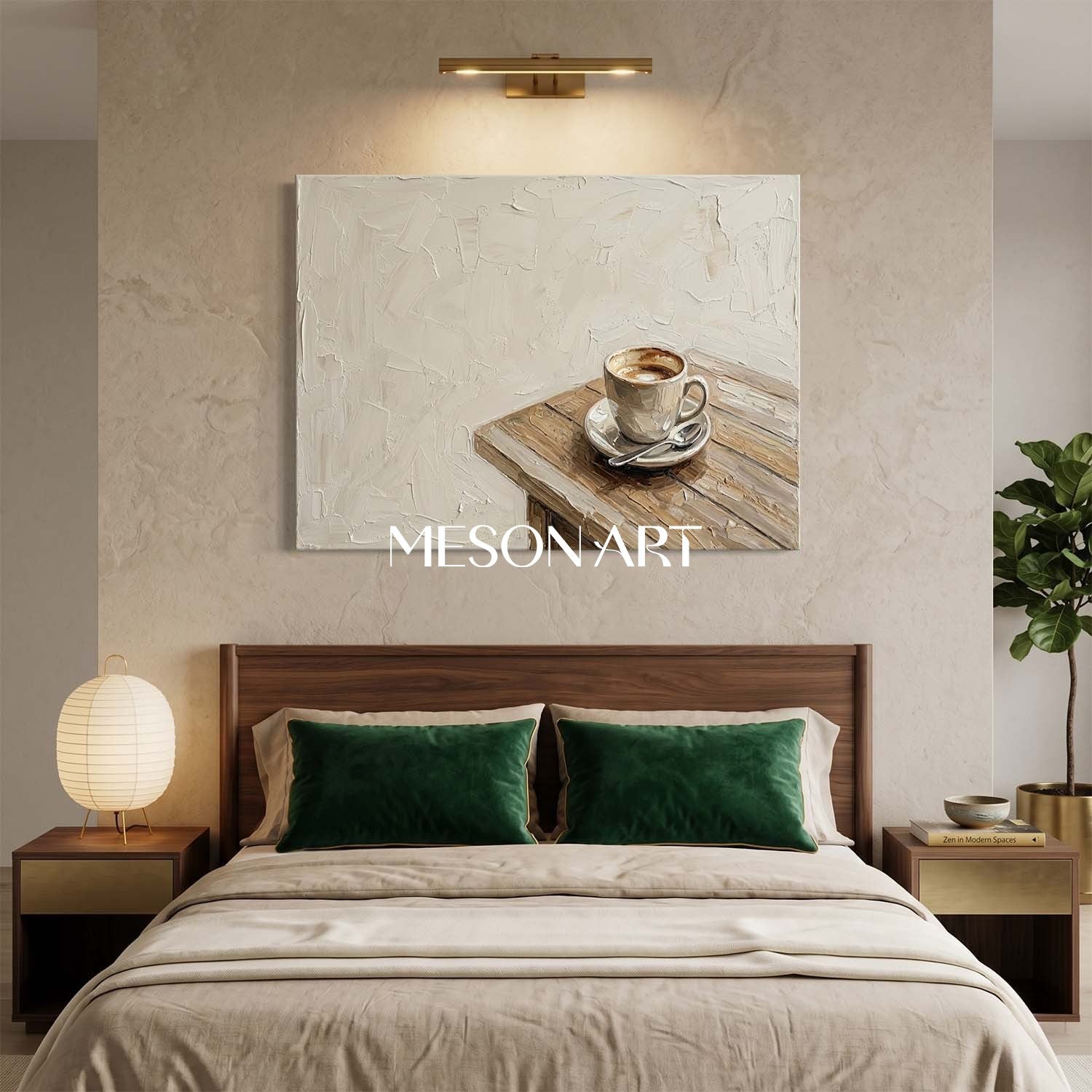 Minimalist Coffee Painting Beige Textured Wall Art For Kitchen And Dining Room Decor