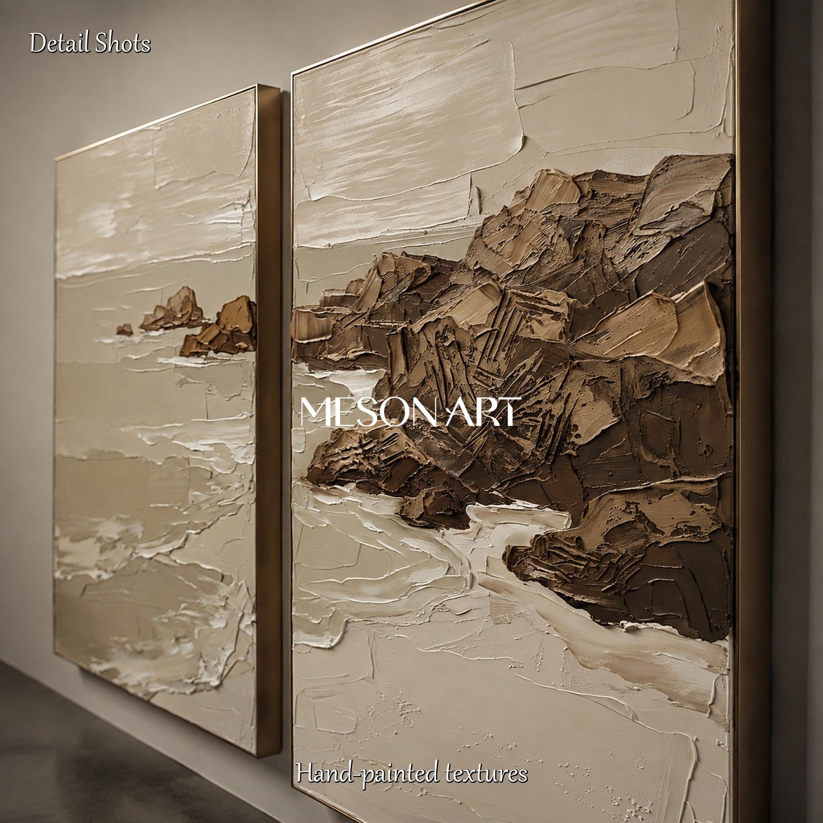 Beige And Brown Abstract Landscape Painting Rectangular Wall Art For Living Room Original Artist By Mesonart