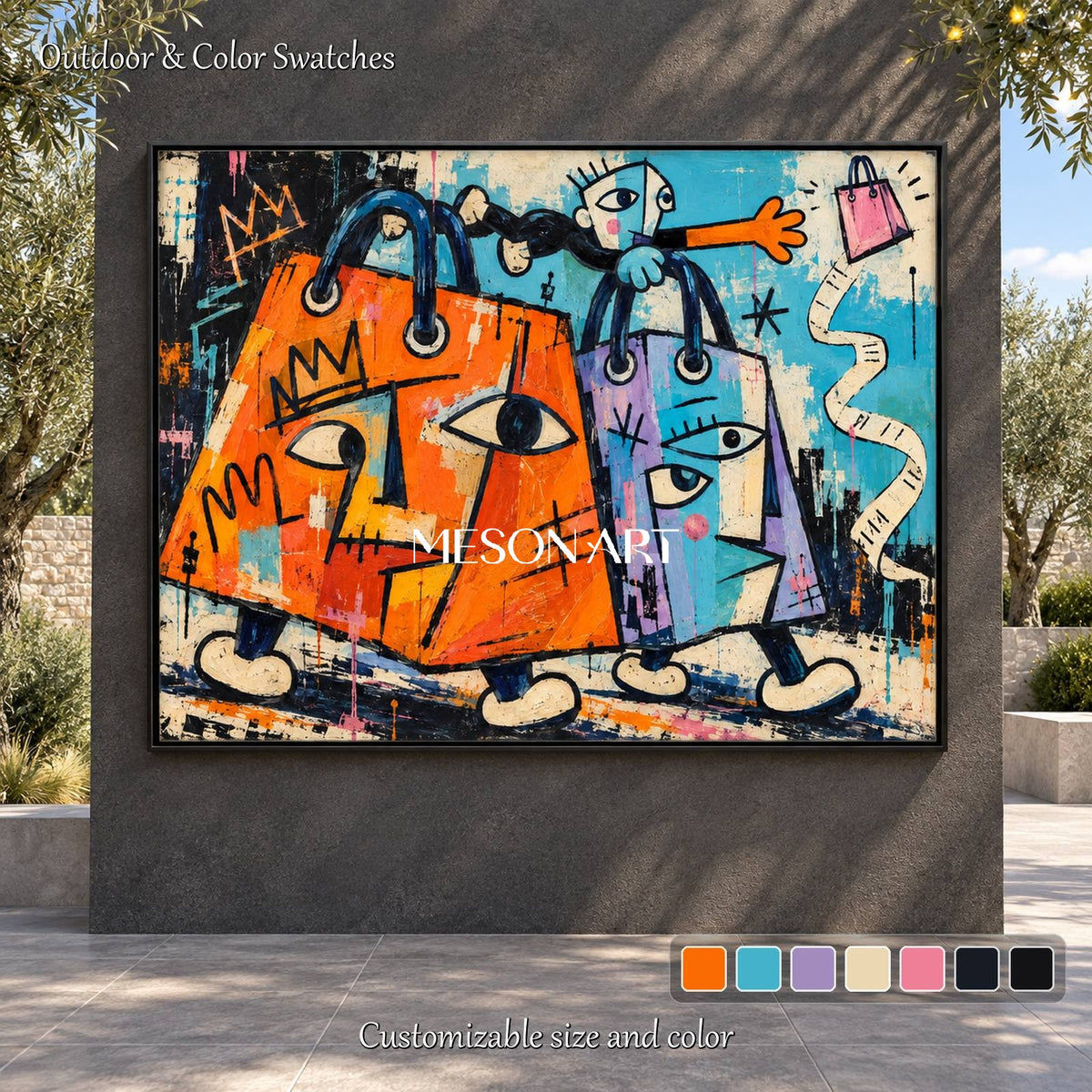 Orange And Blue Abstract Painting Street Art Contemporary Wall Large Canvas By Mesonart