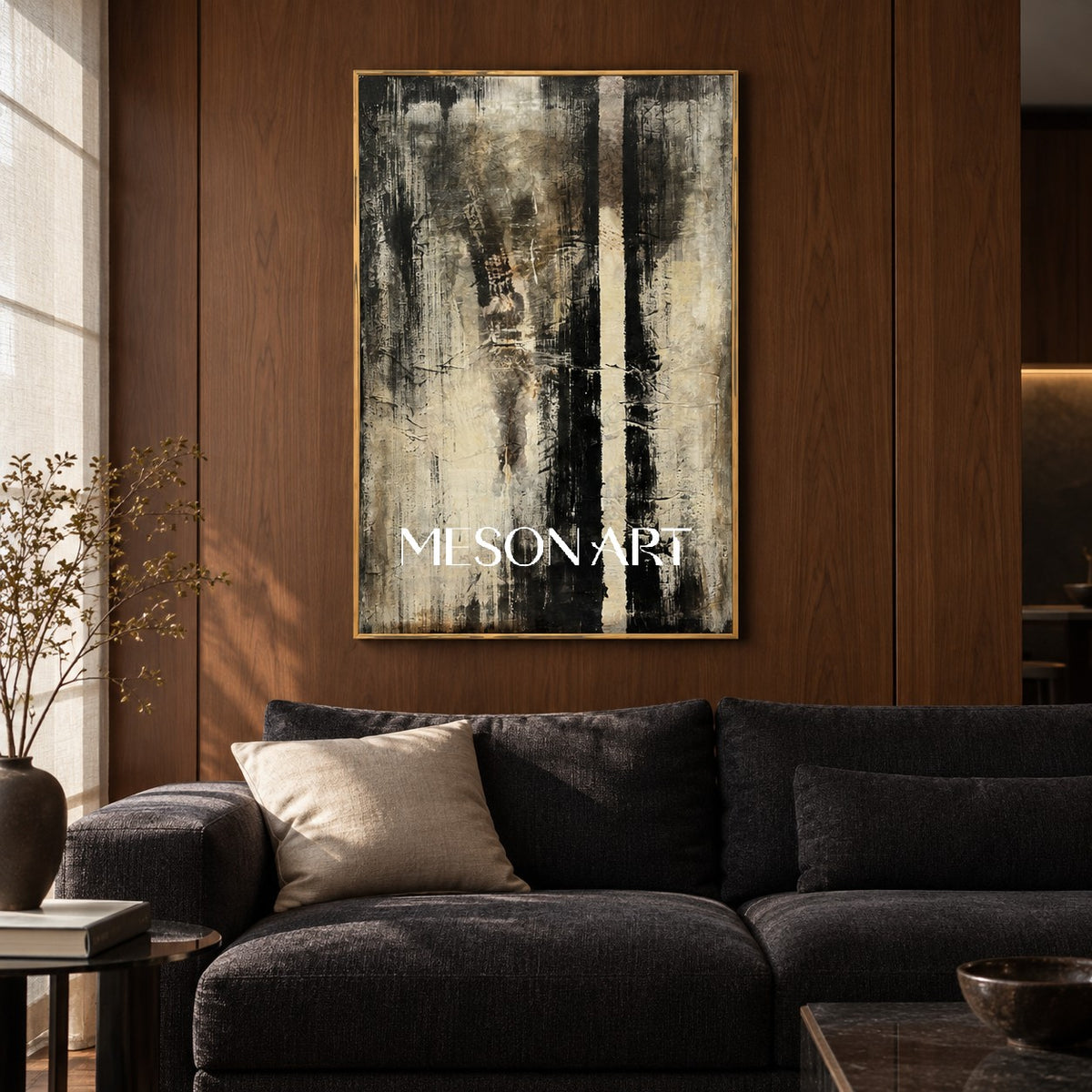 Black And White Abstract Painting Original Artist Hand Painted Mixed Media Textured Canvas Wall Art For Living Room By Mesonart