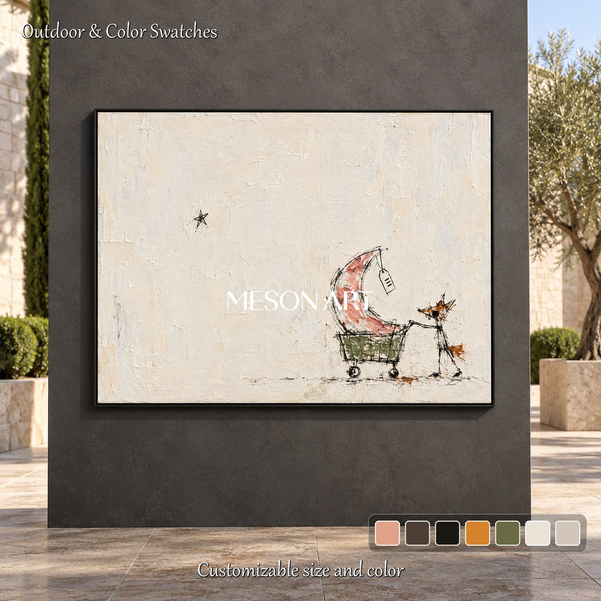 Beige Abstract Graffiti Art Original Painting Modern Street Canvas Wall Art Rectangular By Mesonart