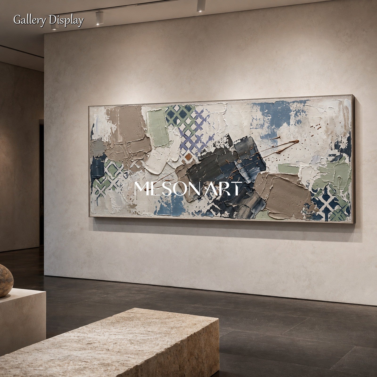 Minimalist Textured Abstract Art With Beige And Blue Tones For Modern Living Room Decor
