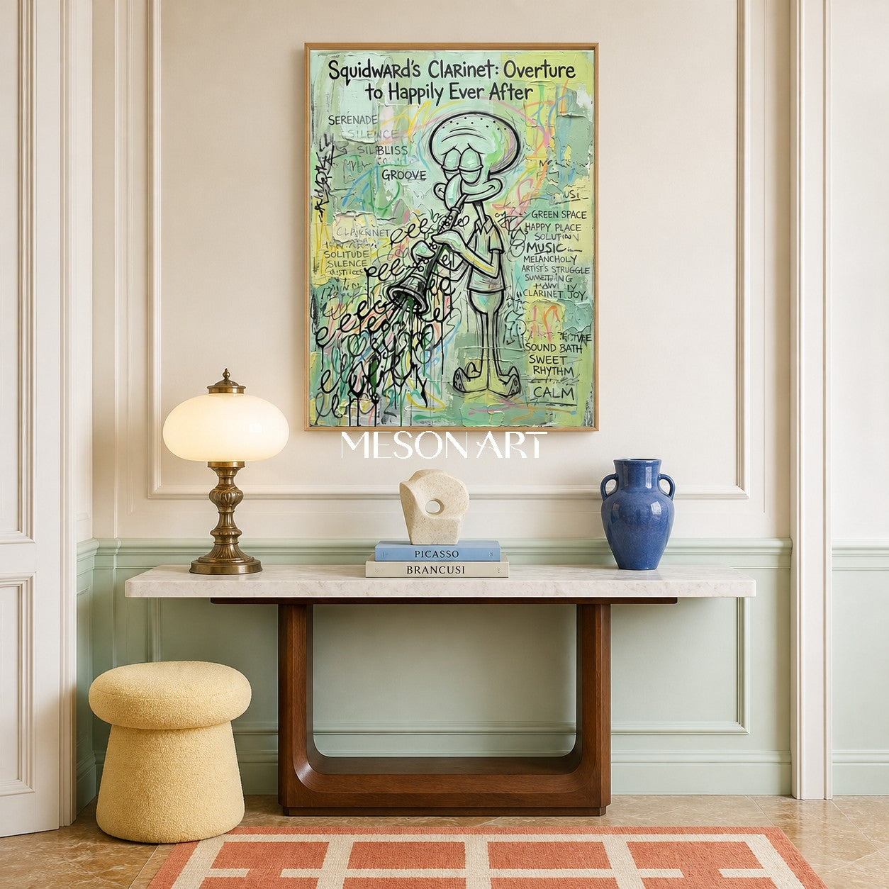 Green Pop Art Graffiti Cartoon Painting Rectangular Wall Art For Living Room By Mesonart