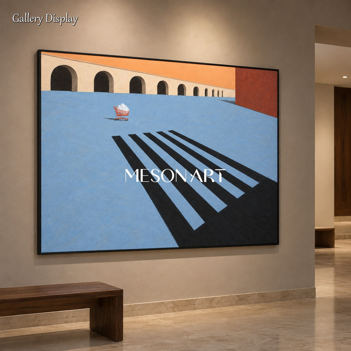 Blue And Black Surrealist Architecture Painting Rectangular Wall Art For Living Room By Mesonart