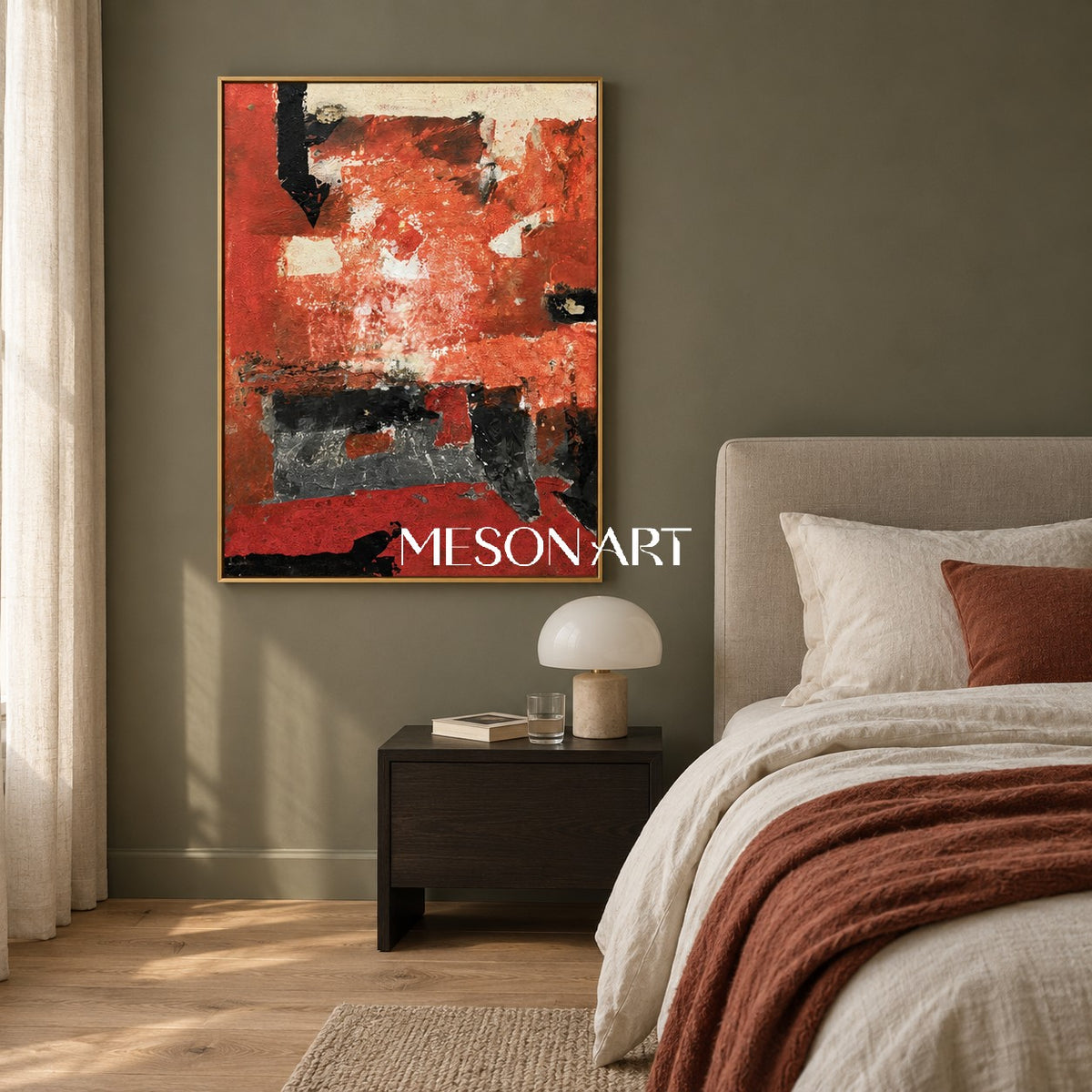 Red And Black Abstract Art Modern Textured Painting Original Artist Large Wall Art For Living Room By Mesonart