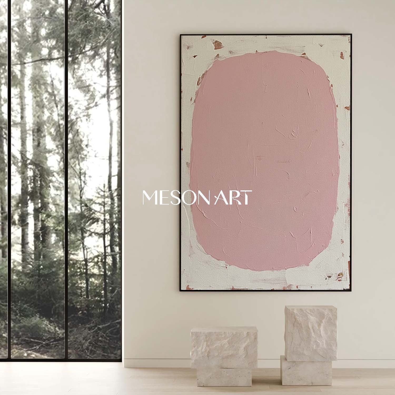 Blush Abstract Geometric Framed Canvas Oversized Bedroom Wall Art Decor