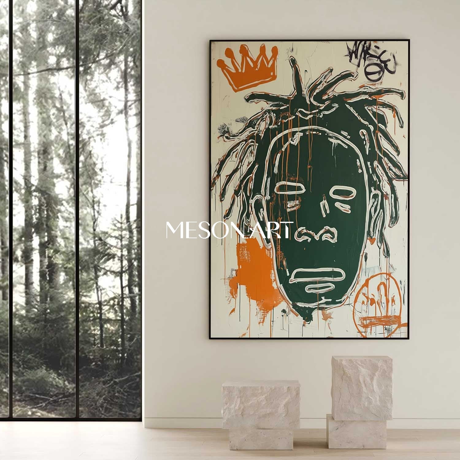 Basquiat Style Abstract Portrait Street Art Oil Painting Living Room