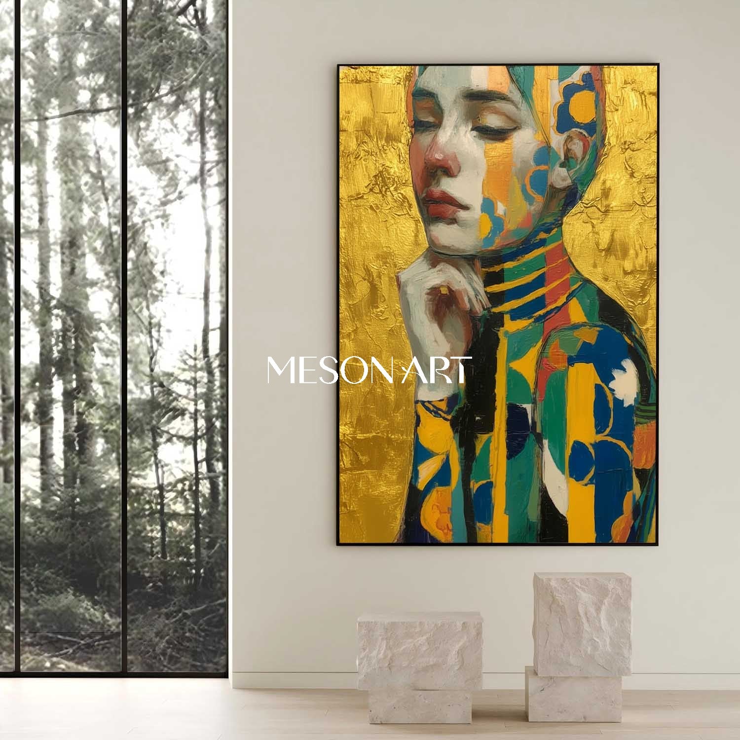 Luxury Gold Klimt Abstract Art Portrait Vertical Custom Oil Artwork