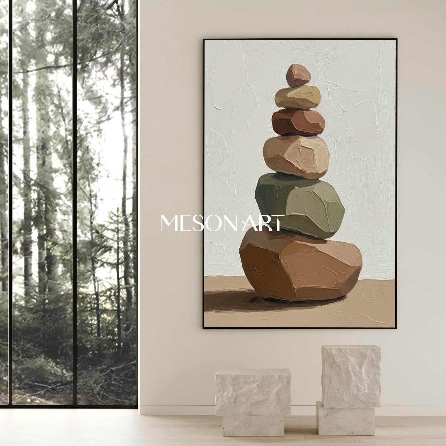 Large Minimalist Calm Still Life Wabi-Sabi Zen Art Earth Tones Canvas