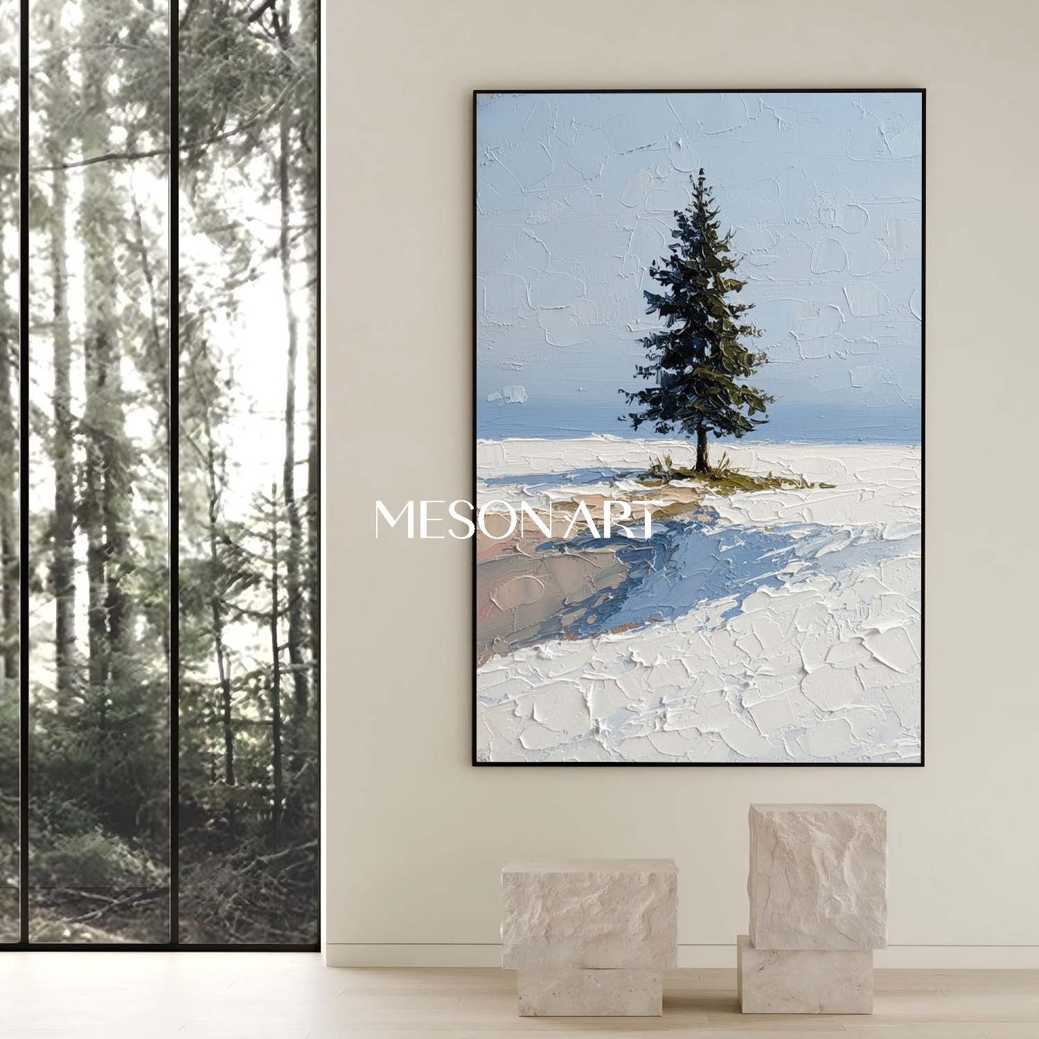 Hokkaido Snowscape Lonely Christmas Tree Winter Art Bedroom Canvas