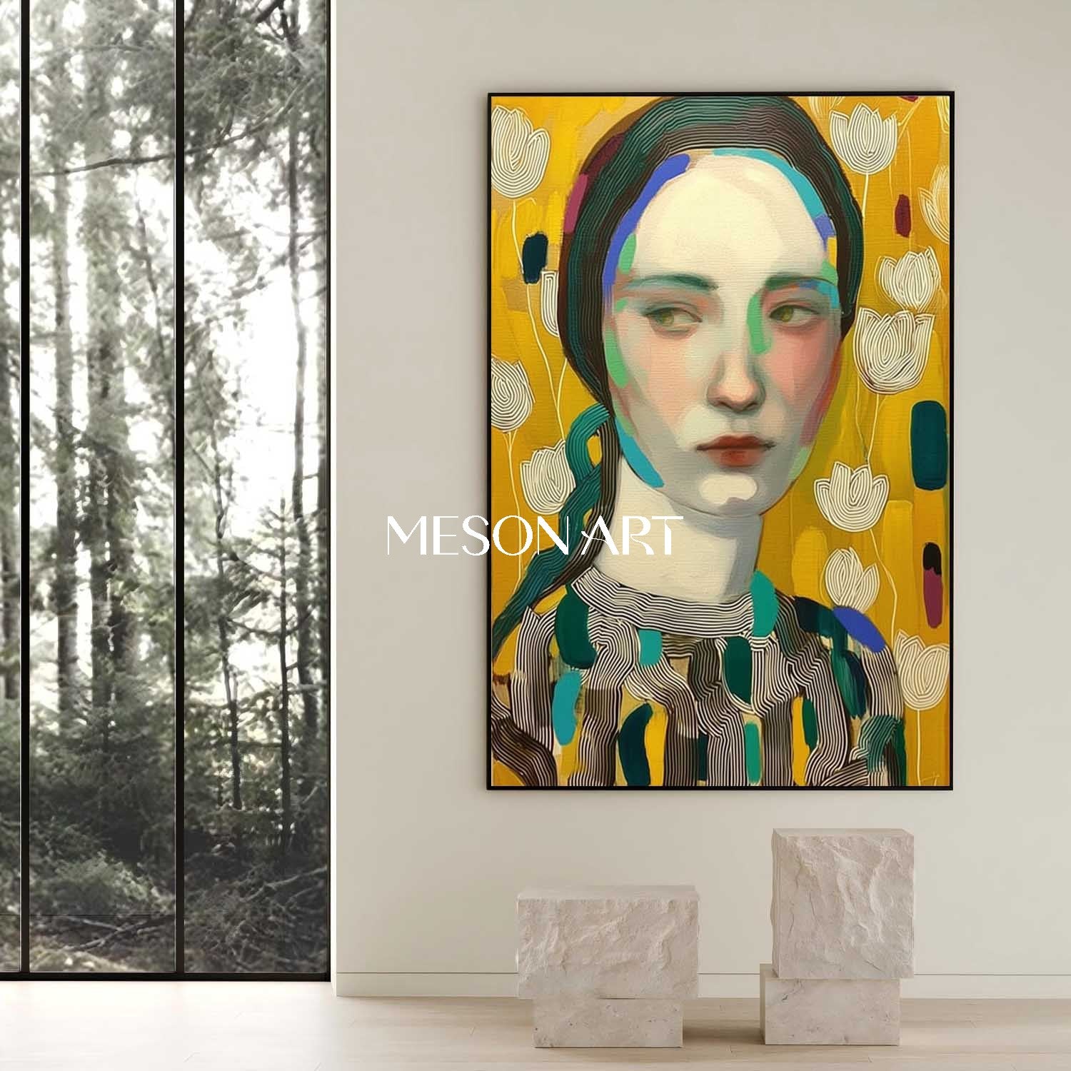 Yellow Modern Portrait Framed Canvas Oversized Living Room On Sale