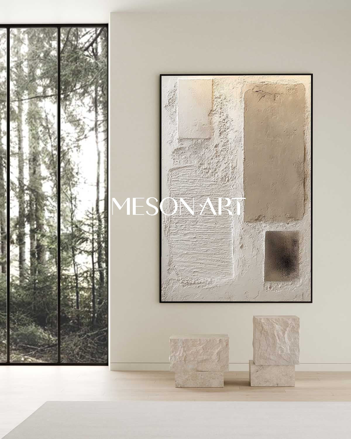 Large 3D Ivory Abstract Canvas Art Ivory Texture Painting Wabi-Sabi Wall Art Decor