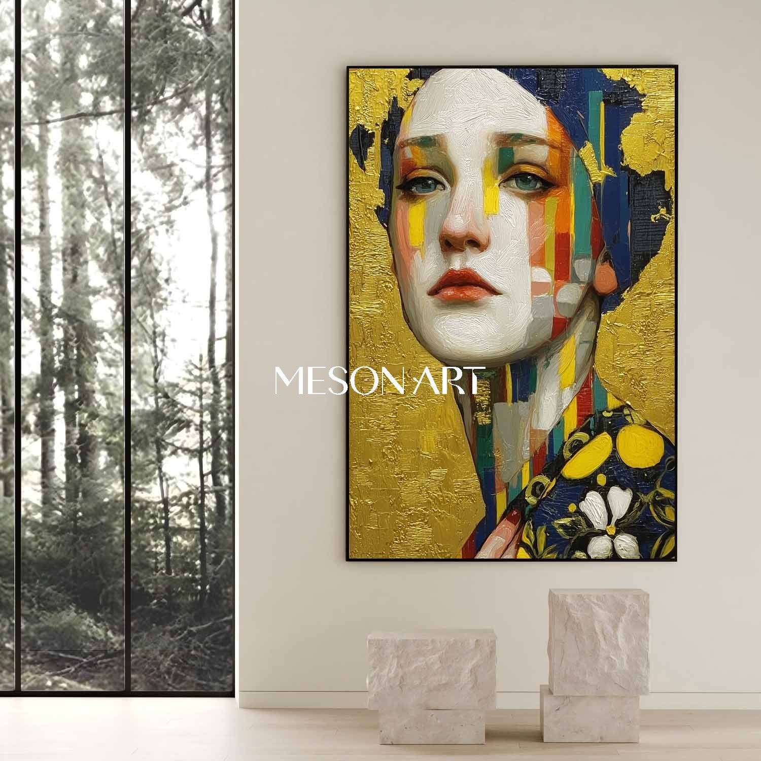 Gold Klimt Style Hand-Painted Canvas Framed Wall Art Oversized Bedroom
