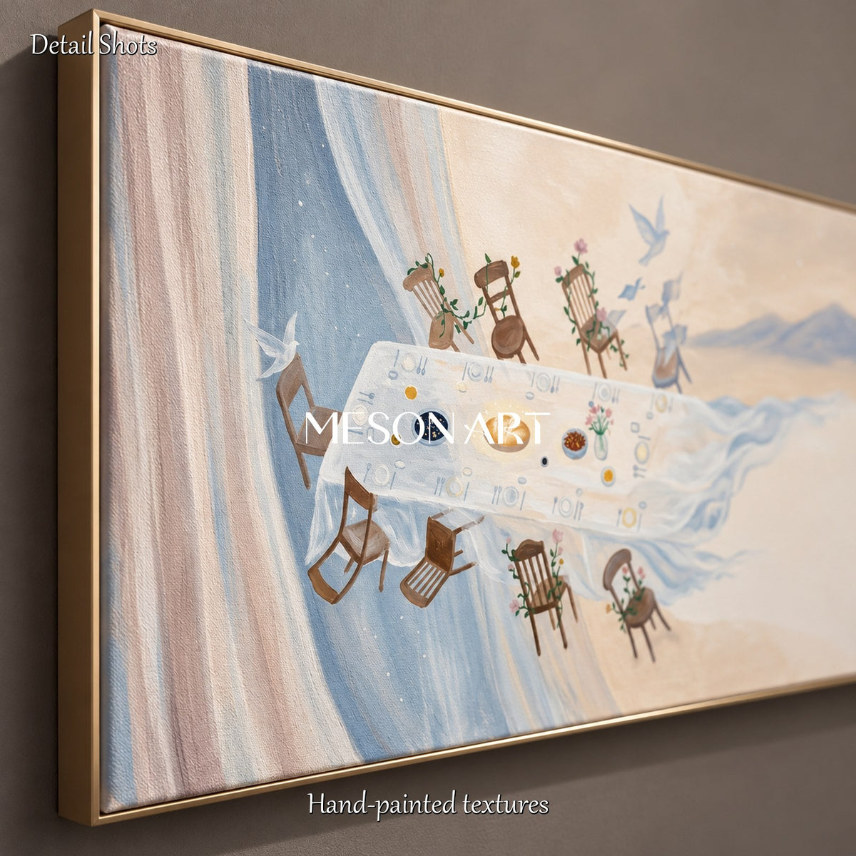 Beige And Blue Surrealist Art Large Long Table Panoramic Wall Decor Original Artist By Mesonart