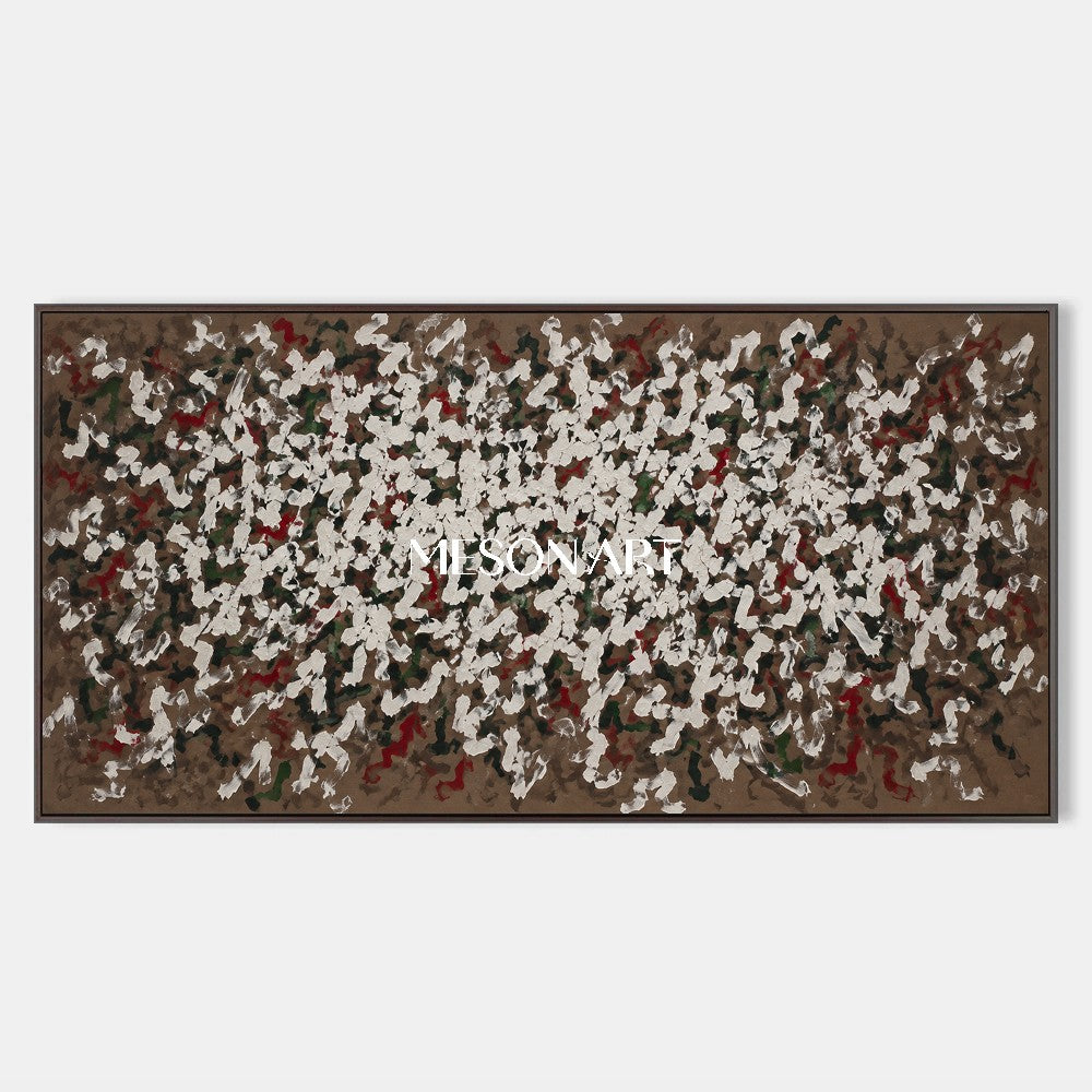Brown And White Abstract Art Panoramic Wabi-Sabi Impasto Palette Knife Original Artwork By Mesonart