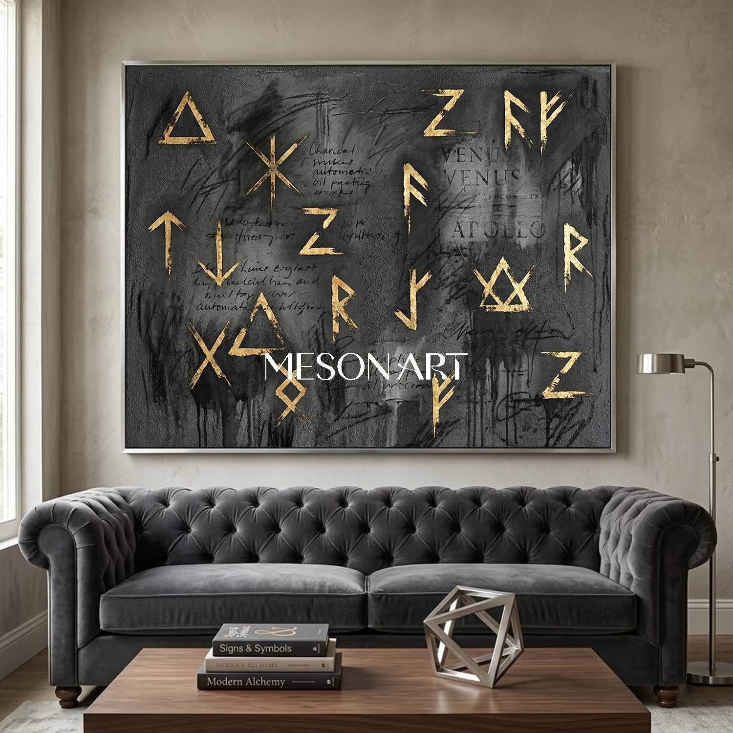 Neo Expressionist Gold and Charcoal Painting Large Modern Gallery Art