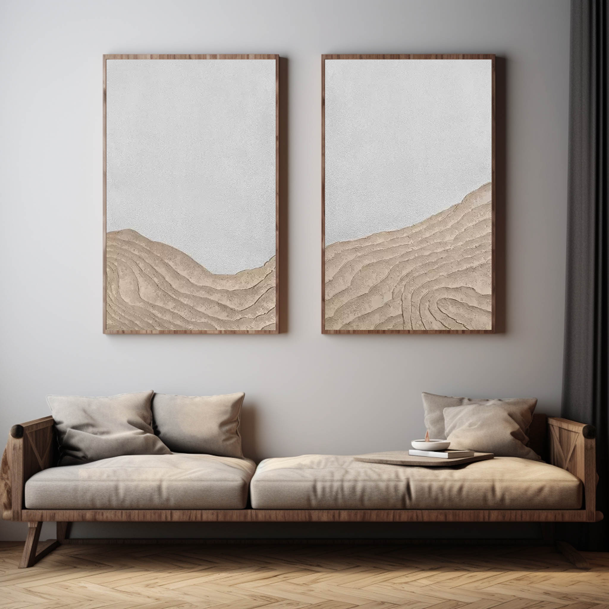 Brown and White Texture Painting Set of 2 Brown and White Minimalist Canvas Wall Art Wabi Sabi Art