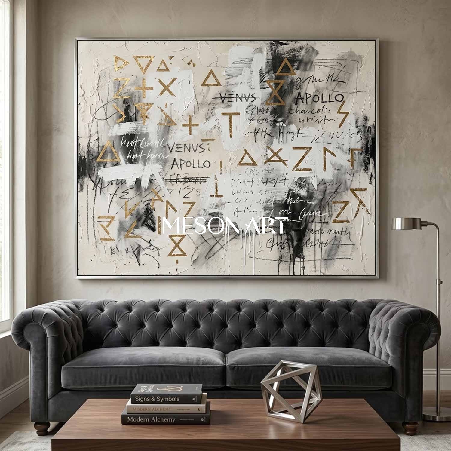 Original Symbol Canvas Graffiti Painting Gold Statement Art Living Room