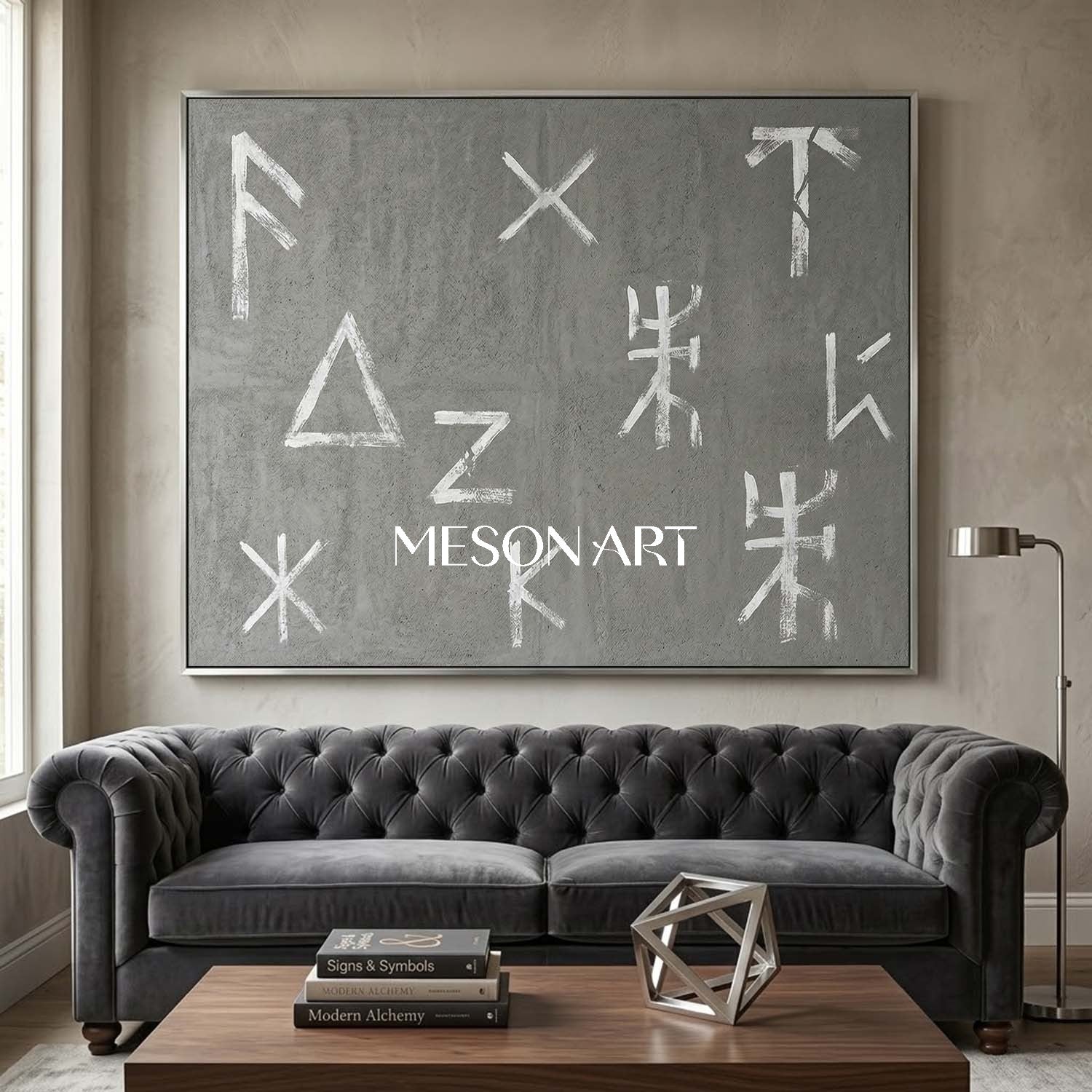 Modern Hand Painted Minimalist Gray and White Office Wall Art Decor