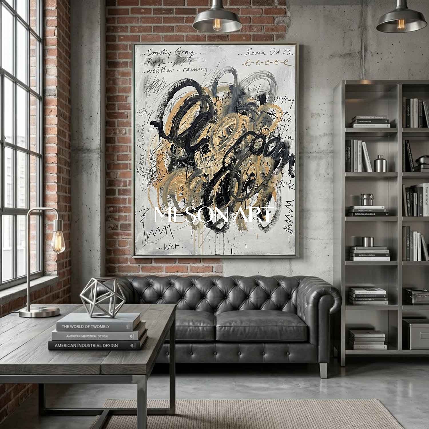 Original Abstract Scribble Painting Textured Canvas Office Statement