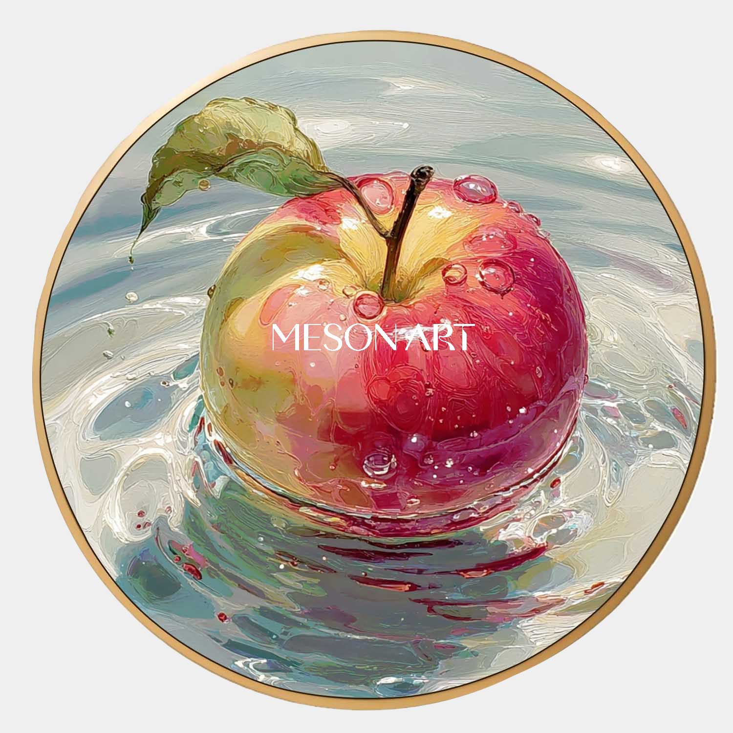 Round Apple Oil Painting on Canvas – Hand-Painted Kitchen Wall Art