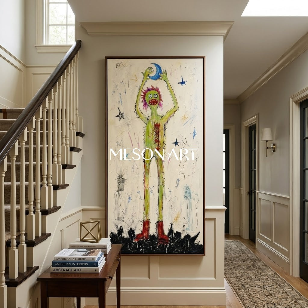 Unique Pop Art Graffiti Painting With Whimsical Characters For Modern Living Room Decor