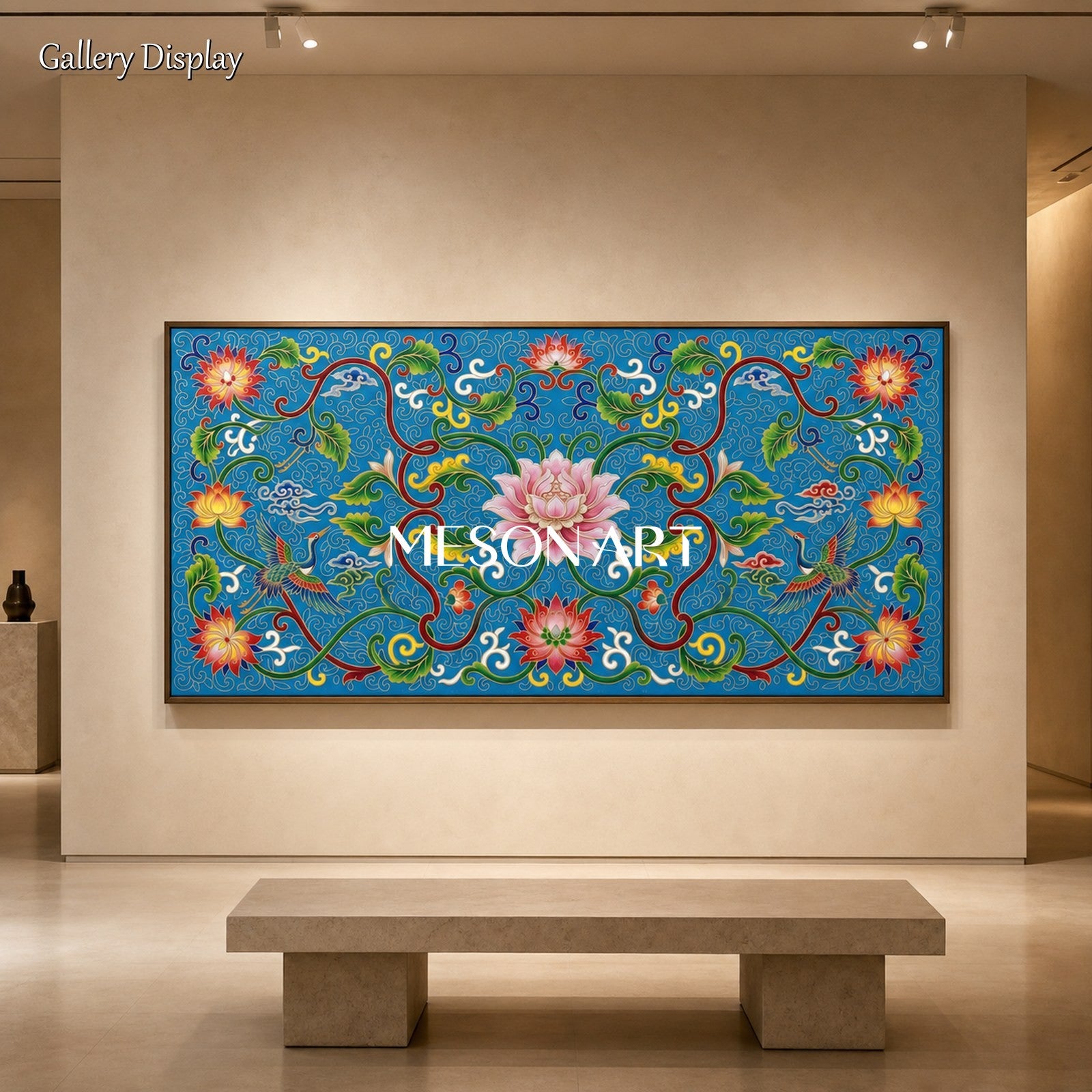 Blue And Green Islamic Arabesque Art Original Artist Panoramic Wall Decor By Mesonart