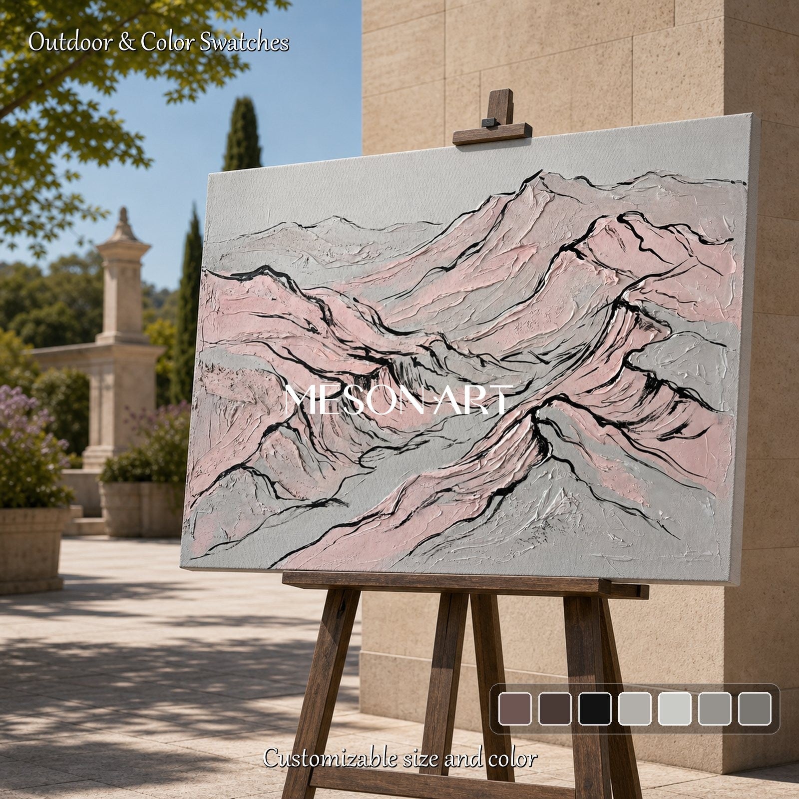 Pink Gray Mountain Art Deco Painting For Modern Living Room Decor
