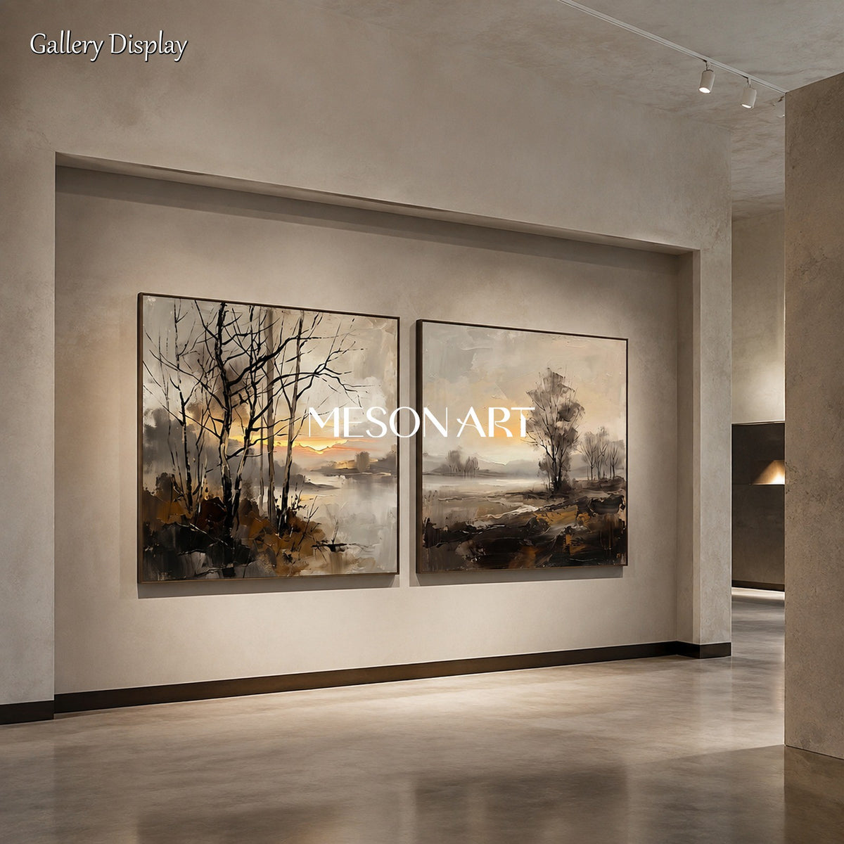 Beige And Black Abstract Painting Large Square Wall Art Landscape Original Artwork By Mesonart