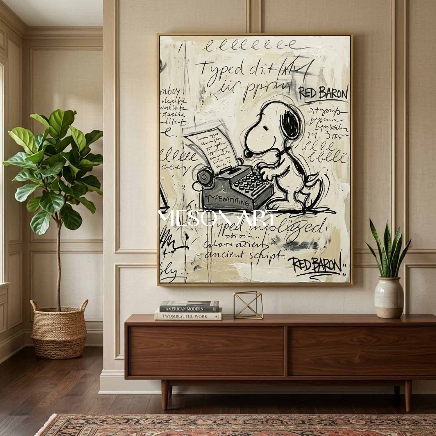 Original Snoopy Typewriter Handmade Couch Canvas Statement Painting