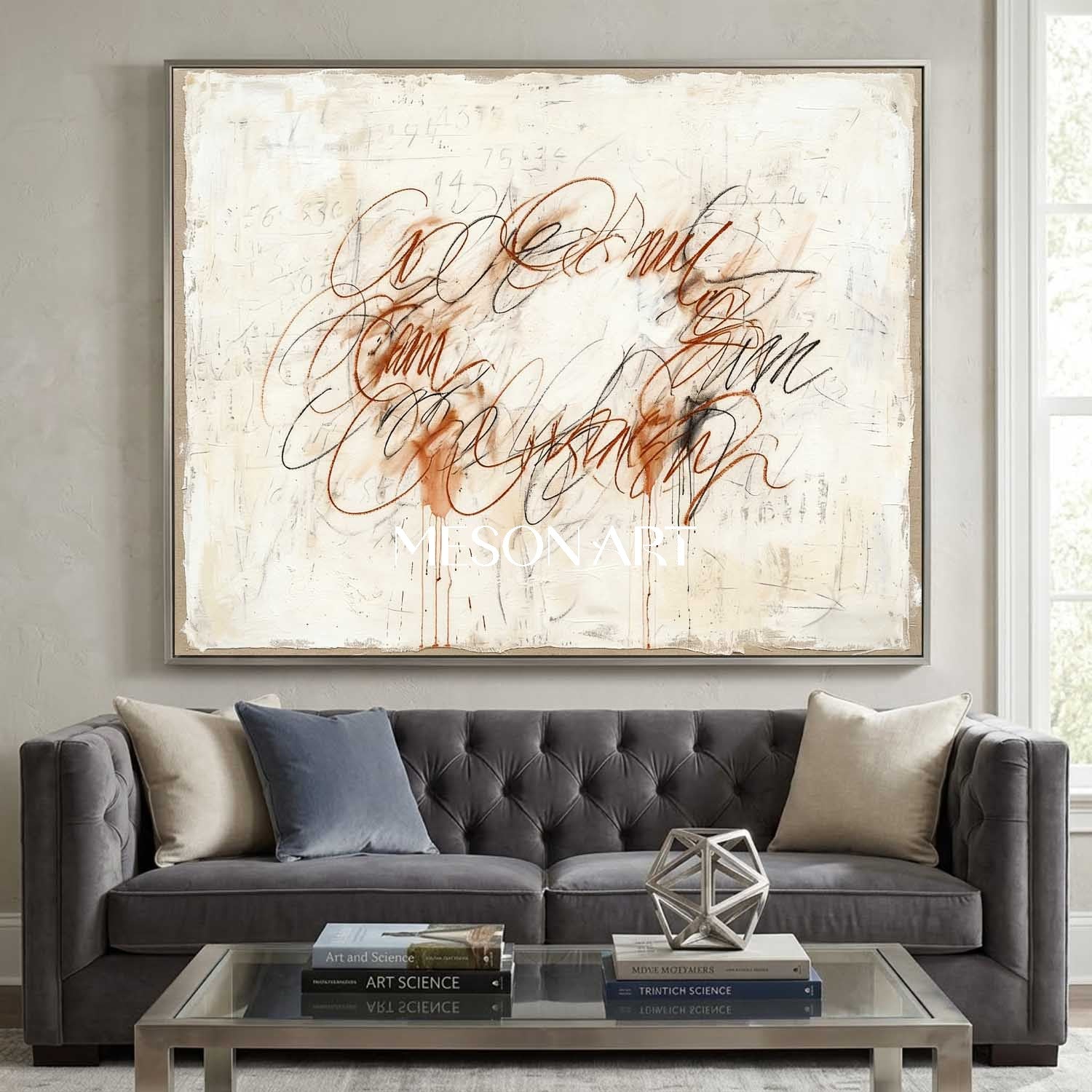 Vintage Script Minimalist Canvas Hand Painted Scribble Hallway Wall Art