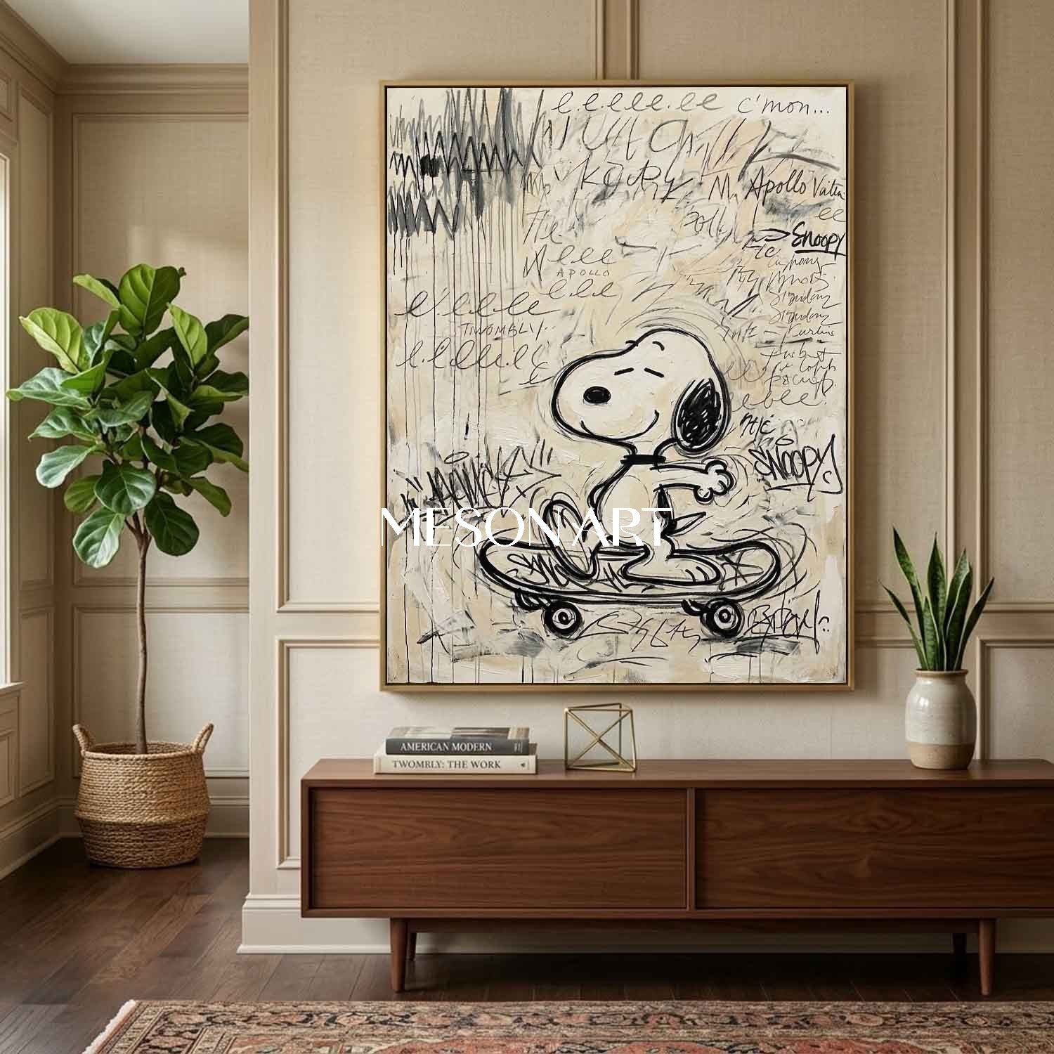 Original Skateboard Snoopy Oil Painting Graffiti Wall Art Kids Room