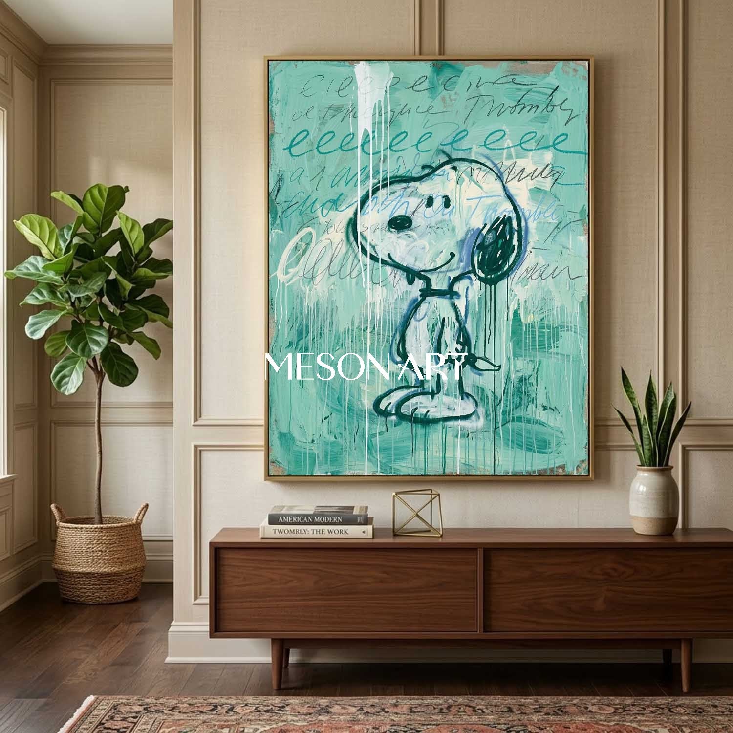 Hand Painted Textured Graffiti Snoopy Street Art Statement Wall Decor