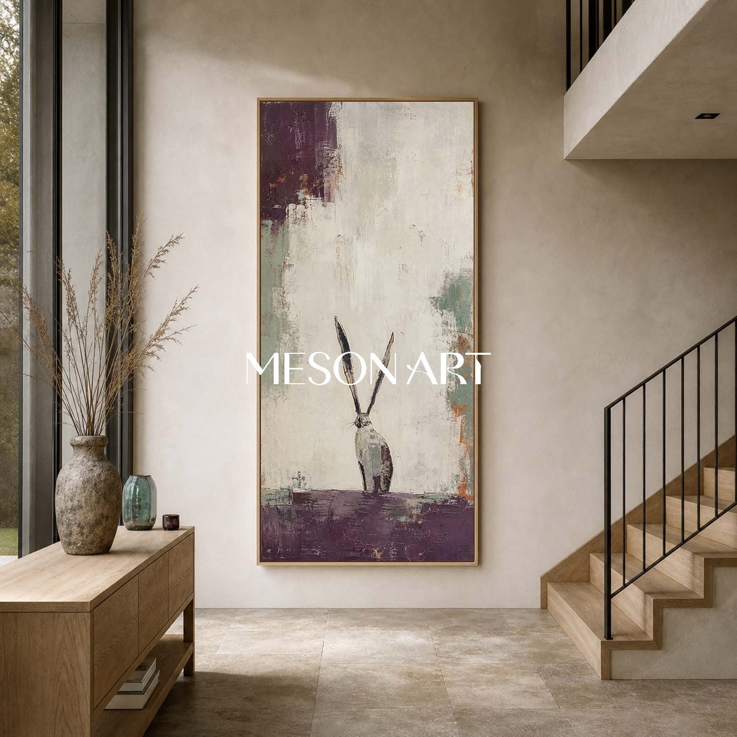 Minimalist Rabbit Painting Abstract Wall Art For Living Room And Bedroom Decor