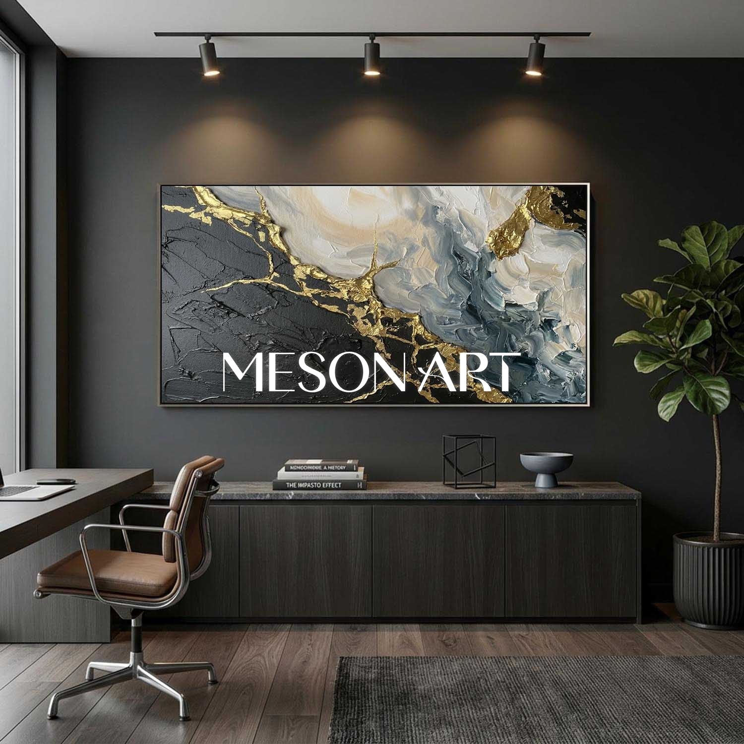Luxury Plaster Abstract Painting With Gold Veins For Art Deco Living Room Entryway Decor