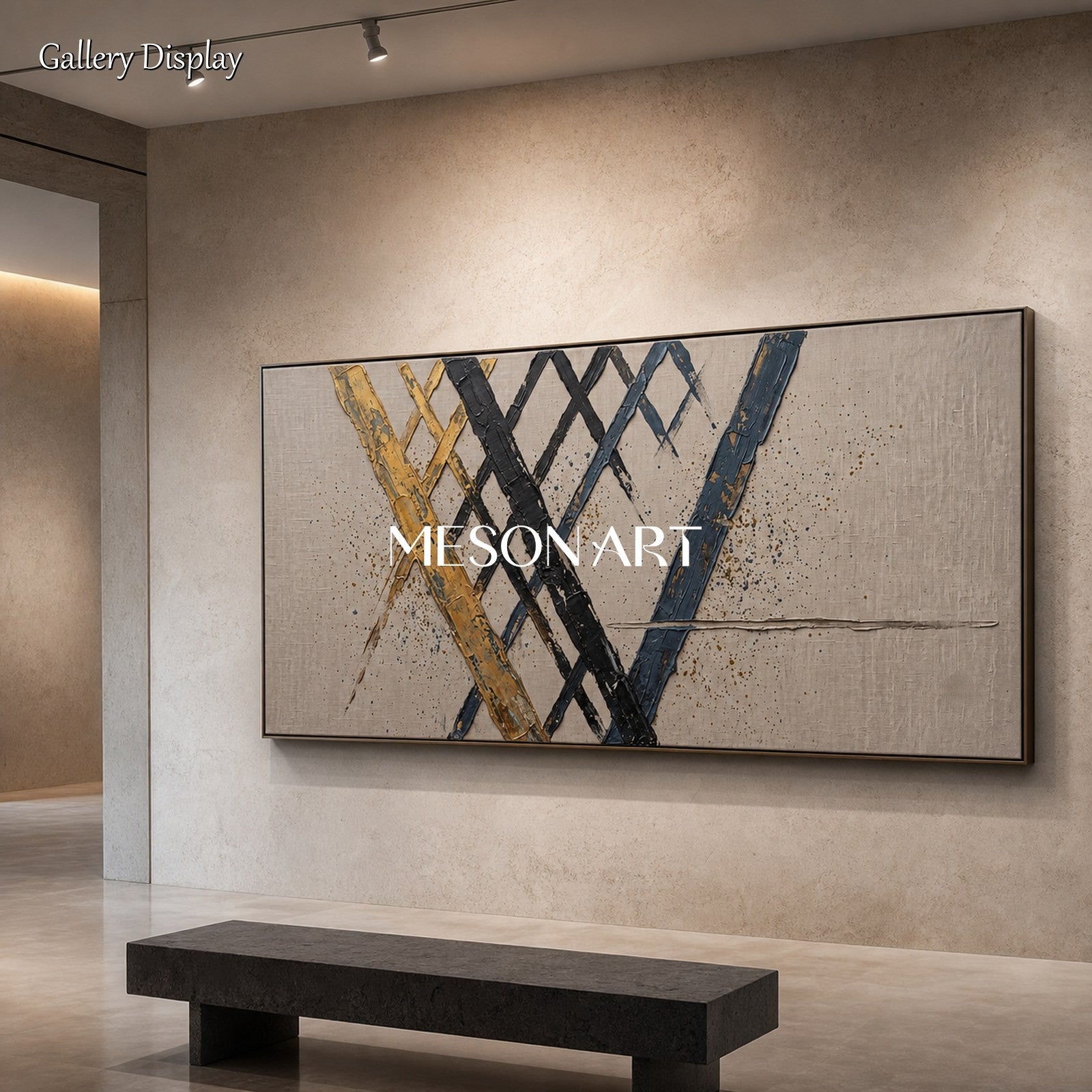 Minimalist Abstract Painting With Gold Accents For Living Room And Home Office Decor