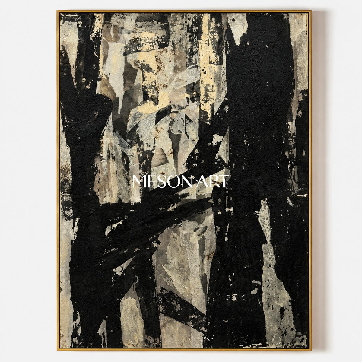 Black And Gold Abstract Art Original Painting Textured Modern Wall Art For Living Room By Mesonart