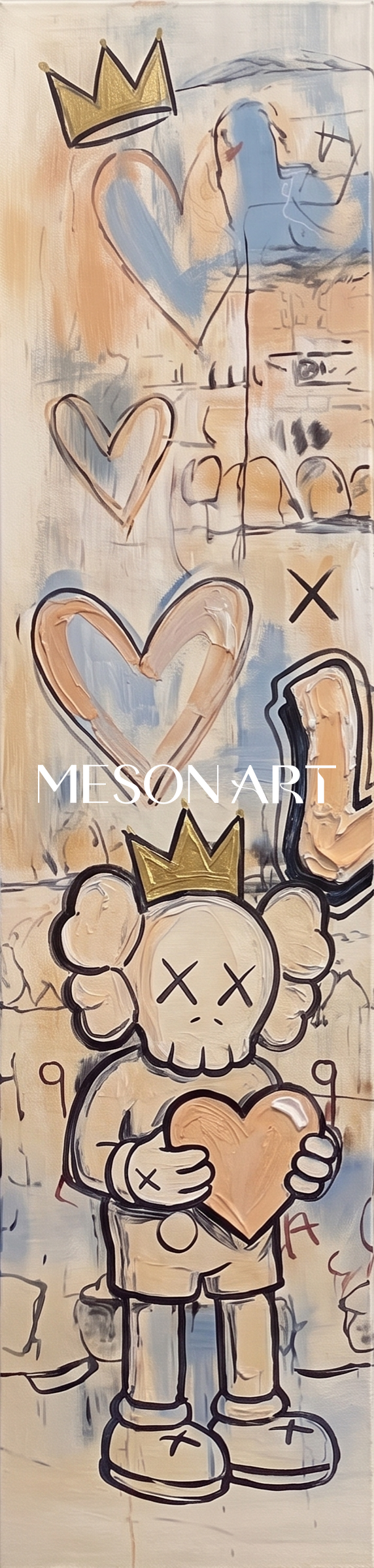 Original Graffiti Triptych With Kaws Inspired Icons For Modern Living Room Decor
