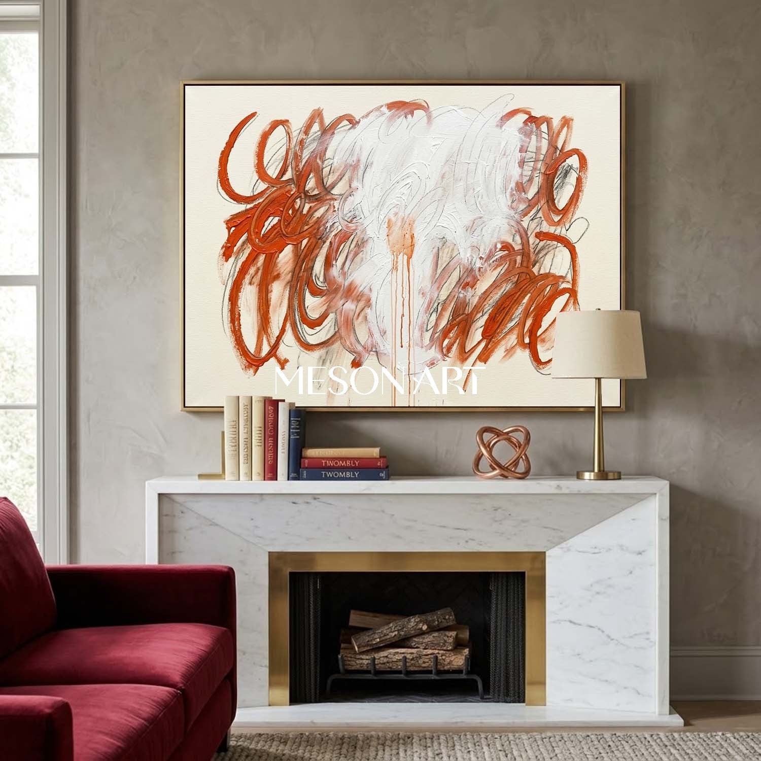 Custom Rust Orange Palette Knife Abstract Art One of a Kind Above Sofa