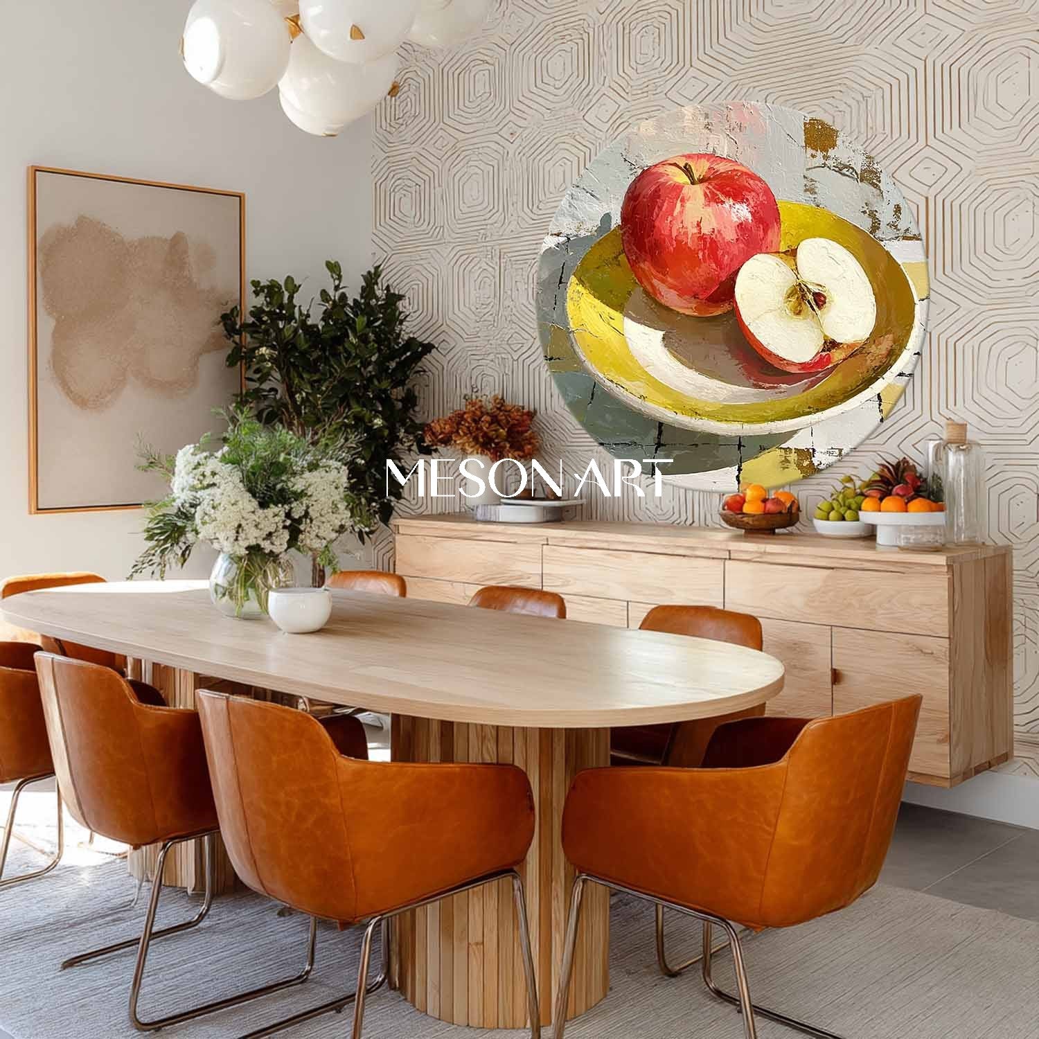 Round Canvas Printing – Apple Still Life Painting in Yellow Bowl