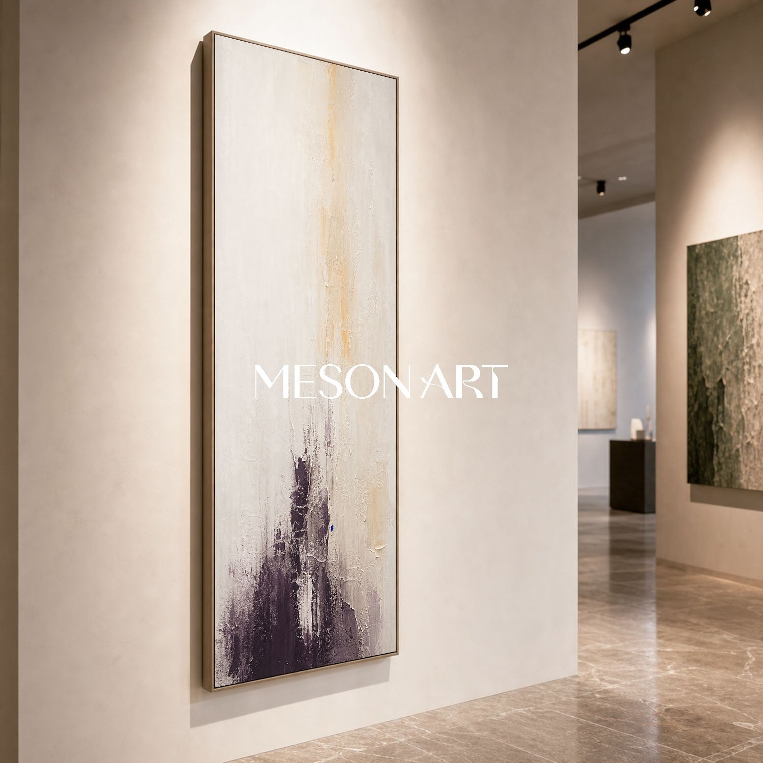 Abstract Beige And Black Minimalist Painting For Narrow Hallway Entryway Wall Art