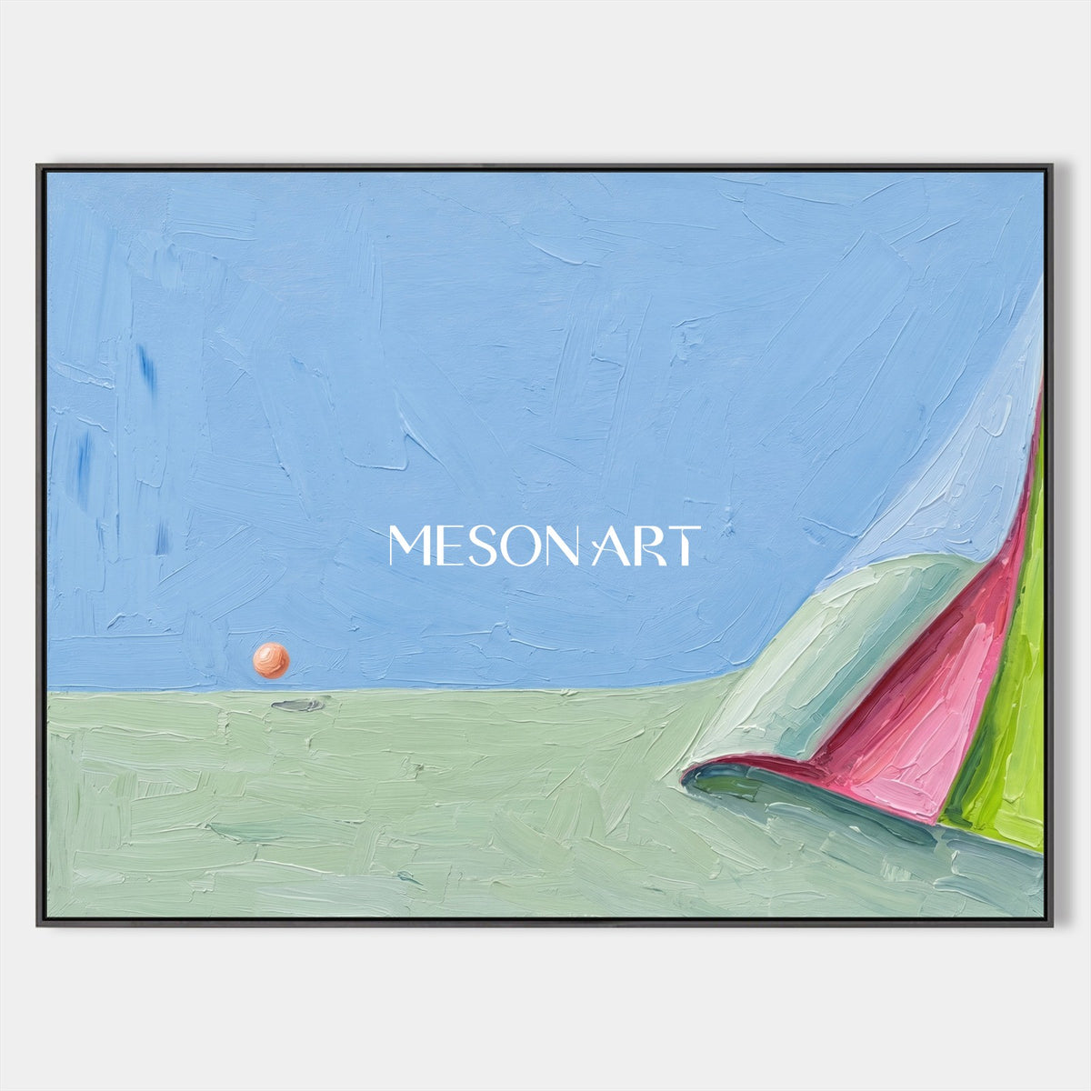 Blue And Green Surrealist Space Painting Rectangular Wall Art For Living Room By Mesonart