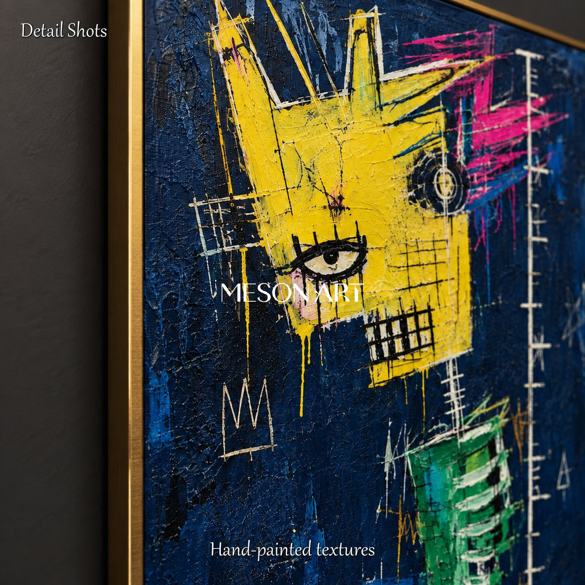 Blue And Yellow Abstract Graffiti Painting Original Artist Panoramic Wall Art For Living Room By Mesonart