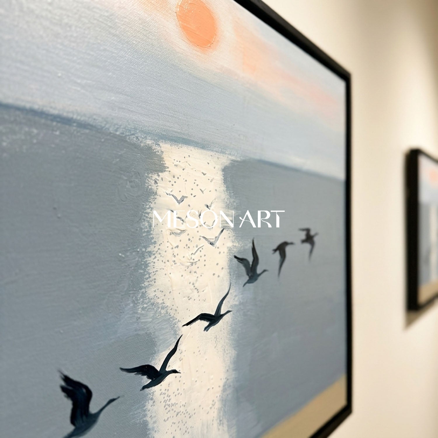 MesonArt Large Blue Sea Birds Canvas Wall Art for Modern Living Room