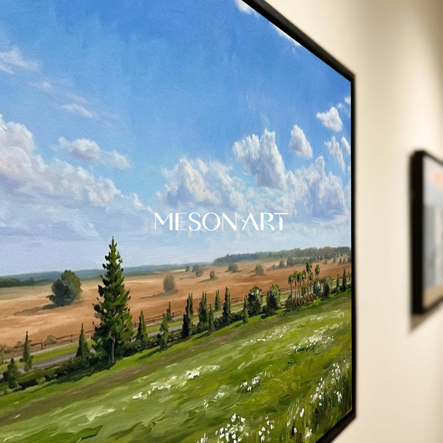Impressionist Green Meadow Landscape Oil Painting for Modern Serenity