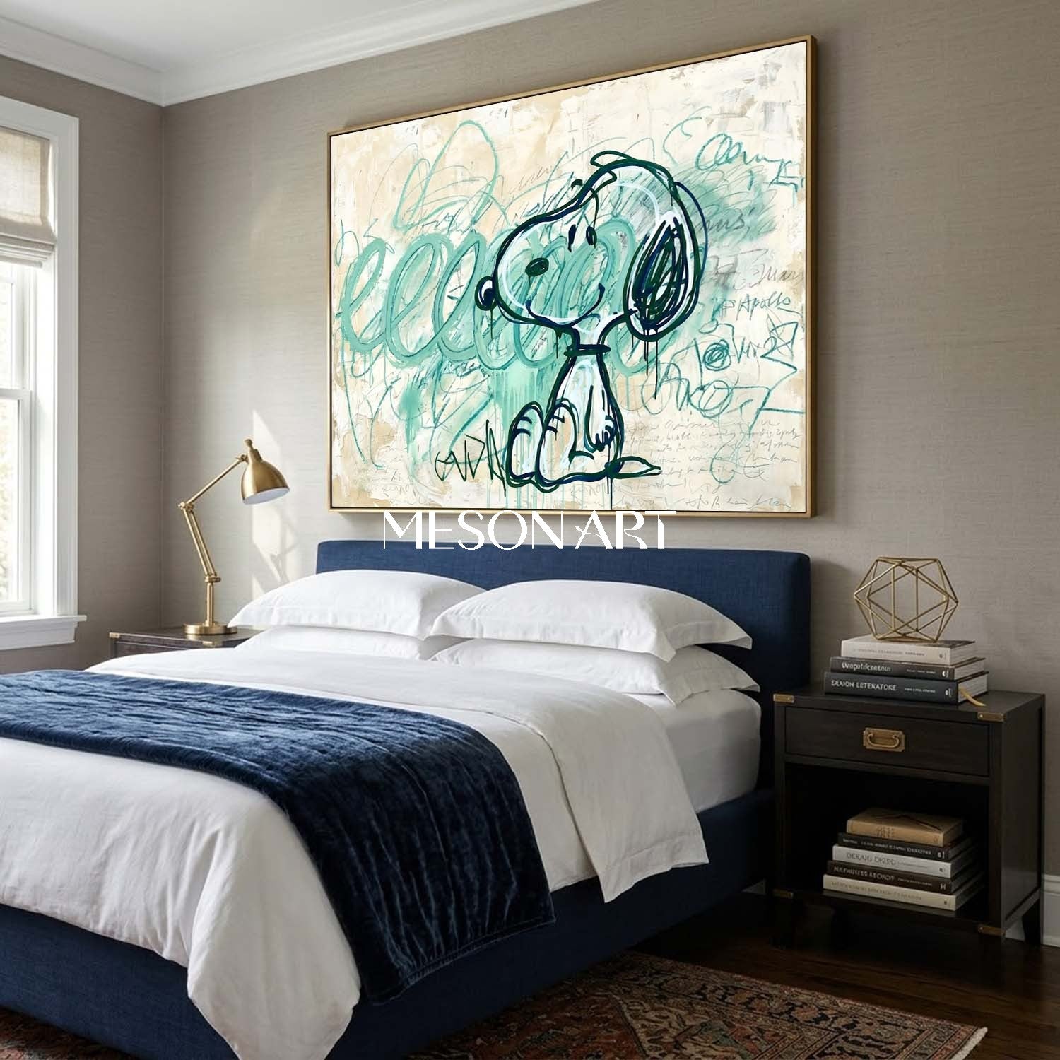 Large Original Snoopy Canvas Wall Art Basquiat Style for Luxury Office
