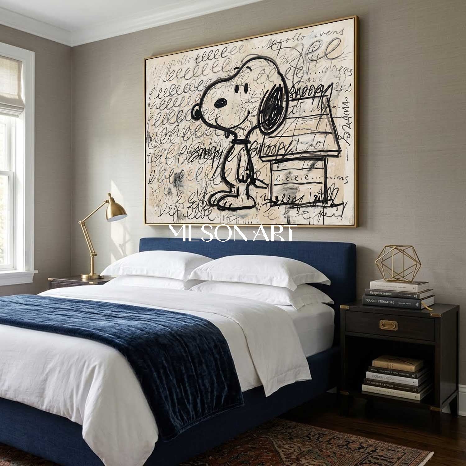 Snoopy Doghouse Oil Painting Hand Painted Pop Art Bedroom Wall Canvas