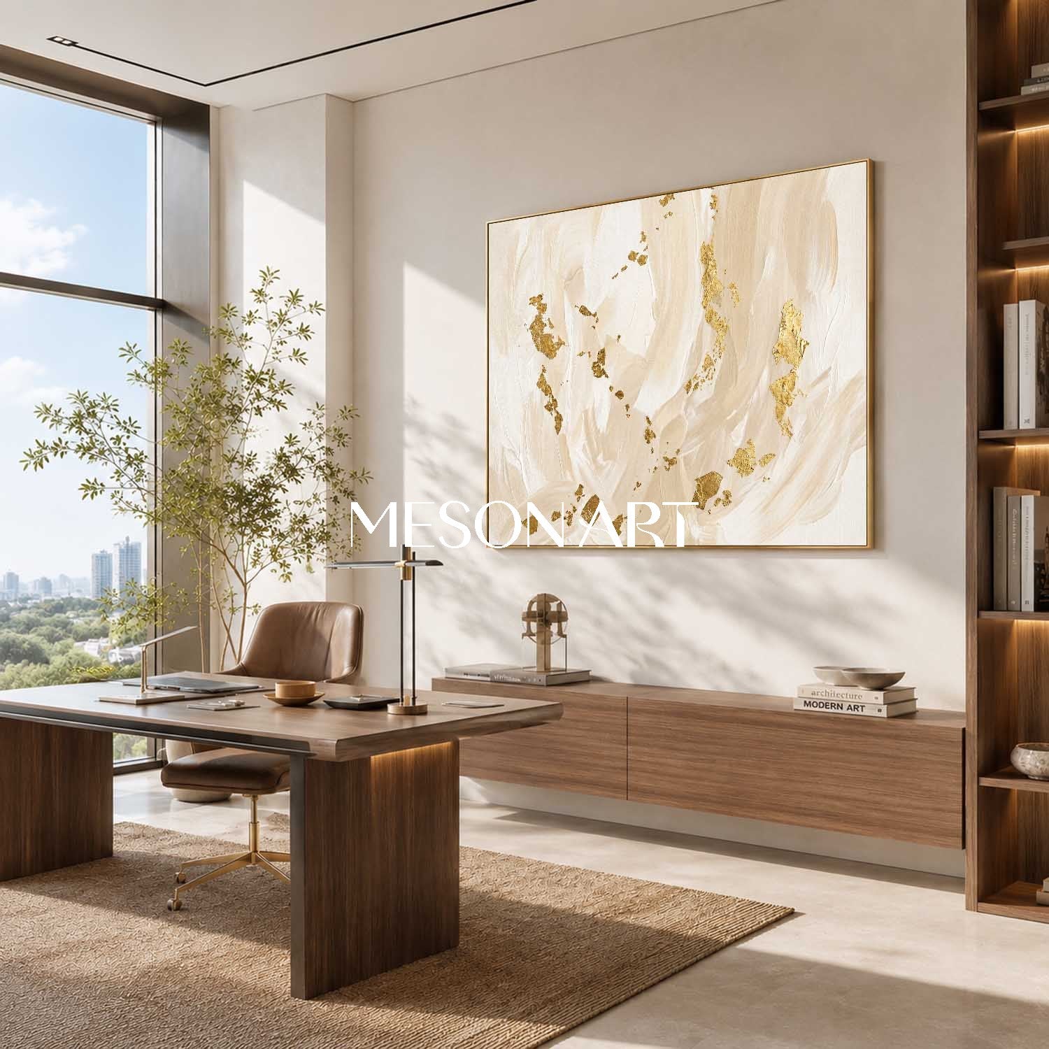 Luxury Minimalist Abstract Art With Gold Leaf For Modern Living Rooms And Bedrooms