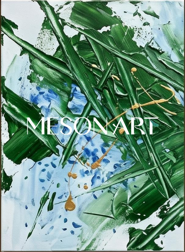 Green And Blue Abstract Jackson Pollock Inspired Painting Rectangular Wall Art For Living Room By Mesonart
